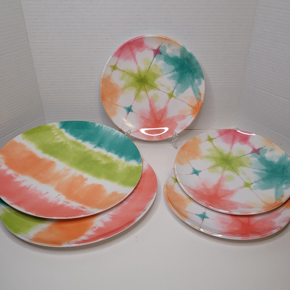 Colorful Lot Tie-Dye Melamine Plates Lot Of 5 Plates - Picture 2 of 8